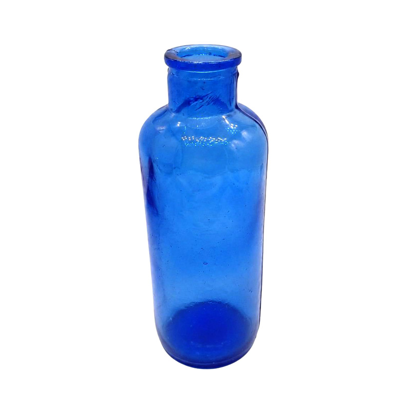 گلدان شیشه رنگی آبی ارتفاع 18 سانتی‌متر (در حد نو)